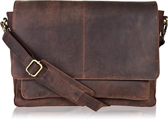 Genuine Vintage Leather Messenger Bag — Handmade Document Briefcase Adjustable Shoulder Bag
